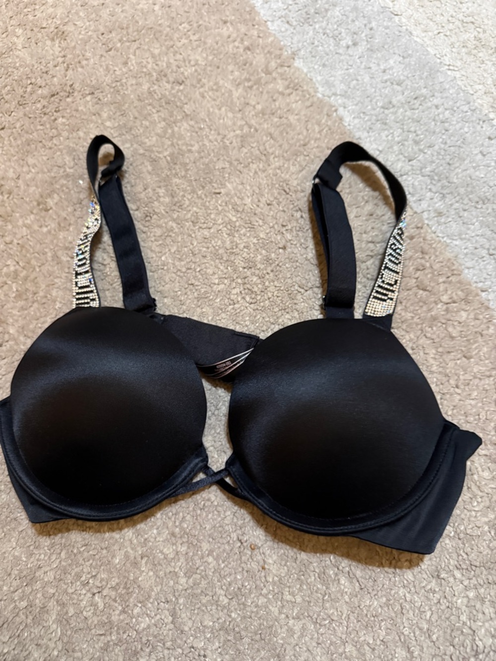 PINK Victoria's Secret Black Padded Bra with Jeweled Logo Straps- 34A